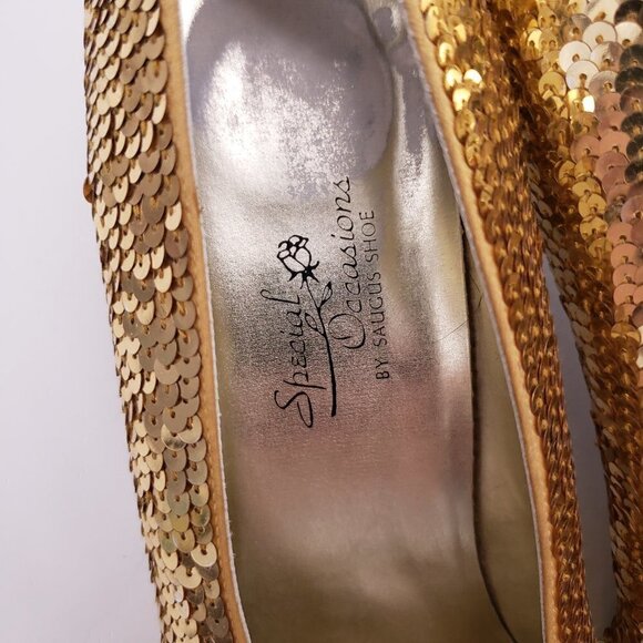 Gold Sequin Heel Pumps Special Occasions Shoes by Saugus Shoes - Picture 2 of 11